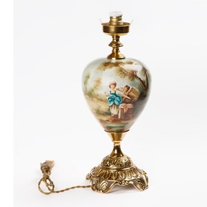 Vintage Porcelain Table Lamp on Brass Base