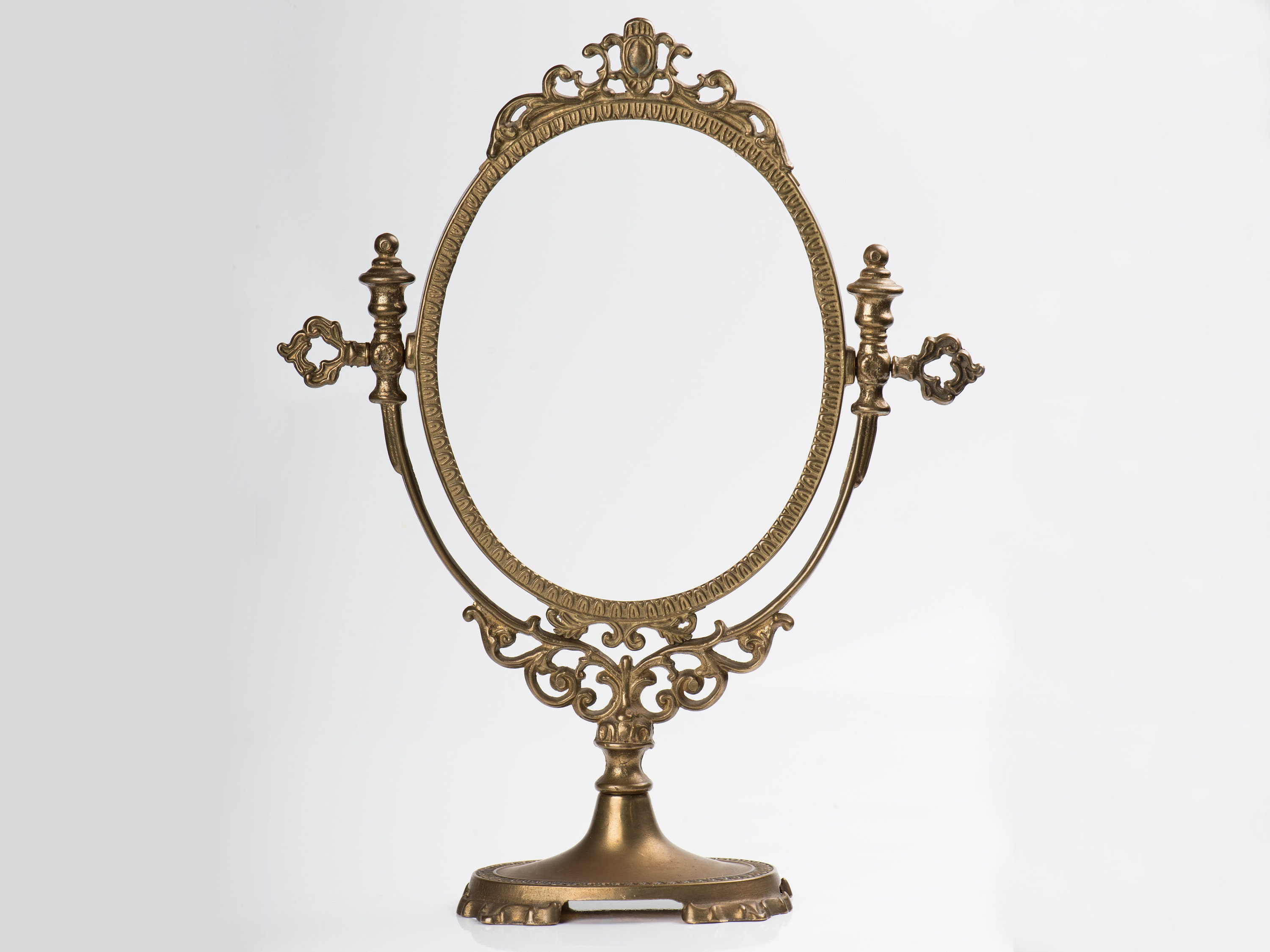 Vintage Bronze Oval Mirror Frame Photo Picture Pivoting Brass Etsy