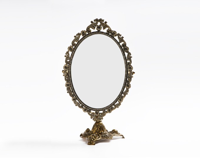 Vintage Italy Oval Vanity Mirror on Stand Etsy