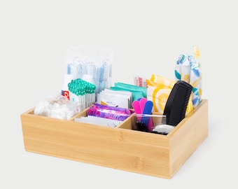 Cesta de baño para bodas / Kit de aseo para eventos - Bandeja con materiales y letrero