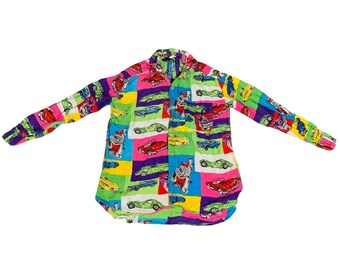 VTG Substudio Kids 8 Classic Car Print Button Down Shirt Multicolor Rayon L/S
