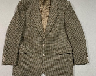 50s 60s Gray Blue Herringbone Harris Tweed Sport Coat W/ Pockets