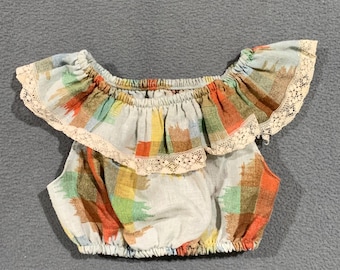 Creativity Ruffle Crop Top Girls 10 Earthy Lace Trim Boho Peasant Summer Shirt