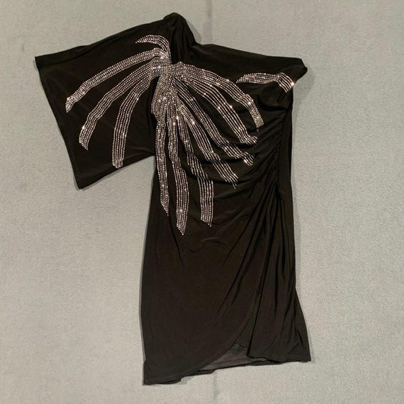 B. Darlin Black Rhinestone One Shoulder Ruched Dress Party Cocktail Size 7/8 B. Darlin Black Rhinestone One Shoulder Ruched Dress Party Cocktail Size 7/8