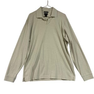 VTG Van Heusen Micro Pima Mens Polo Shirt Long Sleeve Beige Cotton Blend Medium