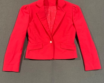VTG Blazer Women M Barbie Pink Puff Shoulder Cropped Single Button Power Suit