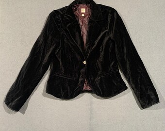 Old Navy Velvet Blazer Women Medium Black Cropped Rhinestone Button Goth Party