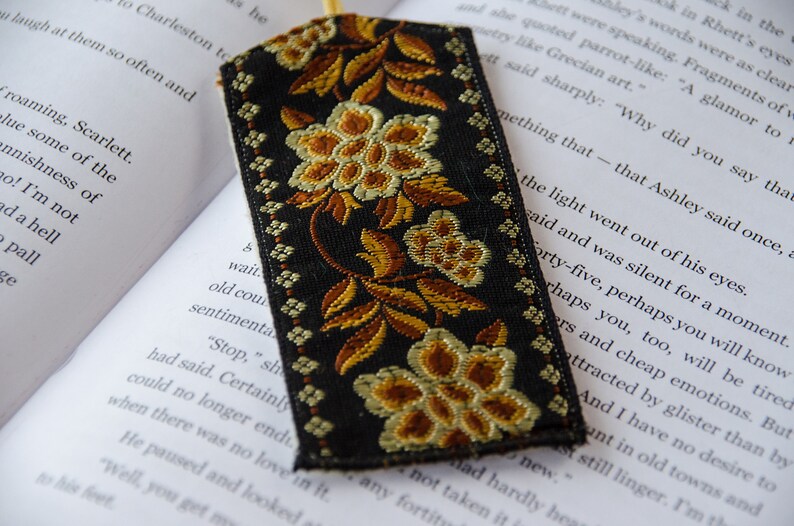 Woven silk flower ribbon handmade bookmark with yellow satin Etsy