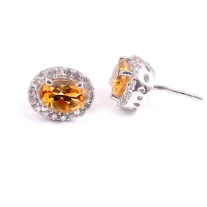 Natural Citrine Oval Cut Halo Stud Earrings Party Wear Jewelry Perfect Gift For Annivercy Or Birthday November Birthstone