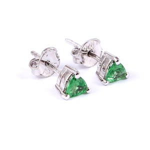 Trillion Tsavorite Garnet Sterling Silver Stud Earrings: January Birthstone