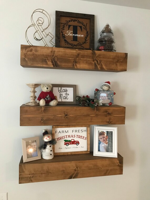 Floating Shelves Farmhouse Style Custom Railroad Tie Chunky Rustic Kitchen Livingroom