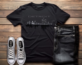 Camiseta con el horizonte de Detroit/Horizonte de Detroit de noche/Idea de regalo de Detroit/Camiseta de los fanáticos de Detroit/Camiseta de los amantes de Detroit/Idea de regalo para él/Detroit Grit