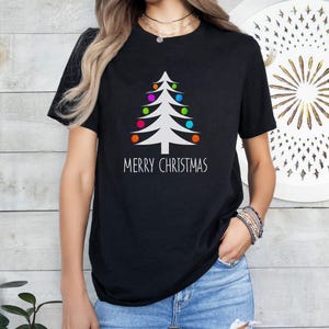 Christmas Tree with colorful ornaments Tee, Holiday Season Shirt, Festive Winter Top, Xmas Snow Tee, Christmas Gift Shirt