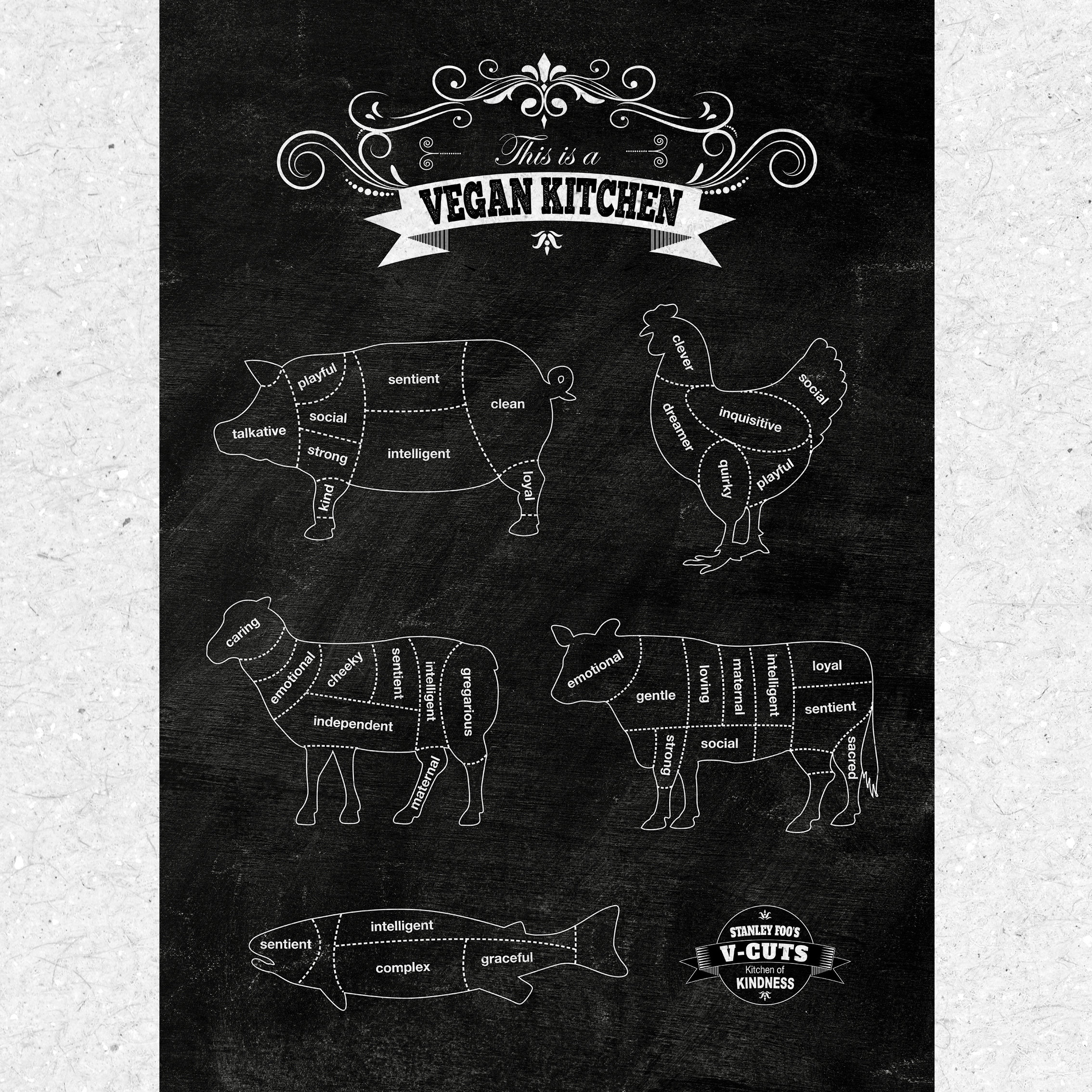 Vegan Art Print on Heavyweight 300gsm Recycled Board. VCUTS Etsy UK