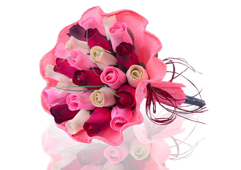 Wooden Rose Bouquet Olivia Paper Wrapped