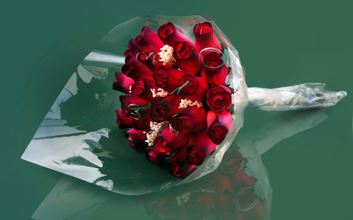 Wooden Rose Bouquet Rose Cellophane Wrapped Etsy