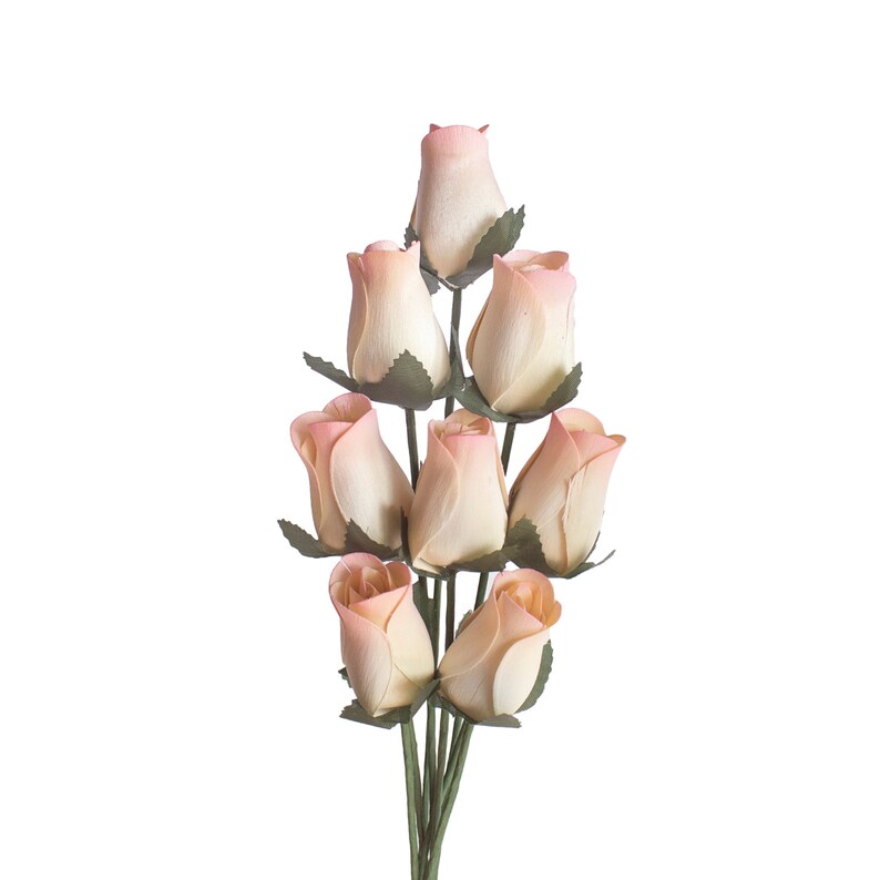 Wedding Flowers Wooden Roses In WhiteLight Pink Anniversary Gift Gifts for Mom Gifts for Her 8 Single Rose Stems Tied In A Bunch