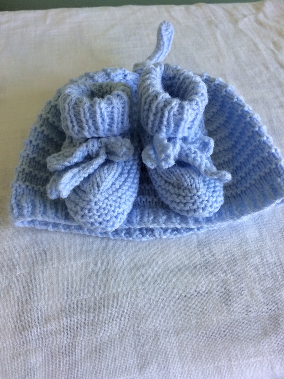 Baby boys hat and booties. Handmade hat and bootees Etsy