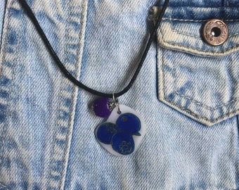 Blueberry Shrinky Dink, Blueberry Charm, Blueberry Necklace, Fruit Shrinky Dink, Blueberry Pendant