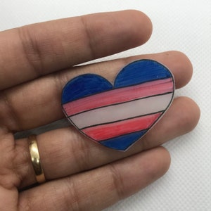 Transgender Flag Pin, Transsexual Heart Button, Transsexual Brooch, Pride, Love is Love , Shrinky dink
