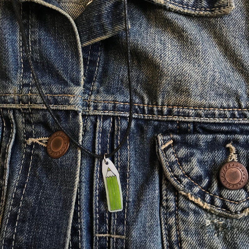Shrinky Dink Pencil necklace Shrinky Dink Necklace Green Pencil Necklace