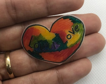 Heart Love Is Love Pin, Heart Rainbow Shrinky Dink, Heart LGBTQ, Brooch, Button