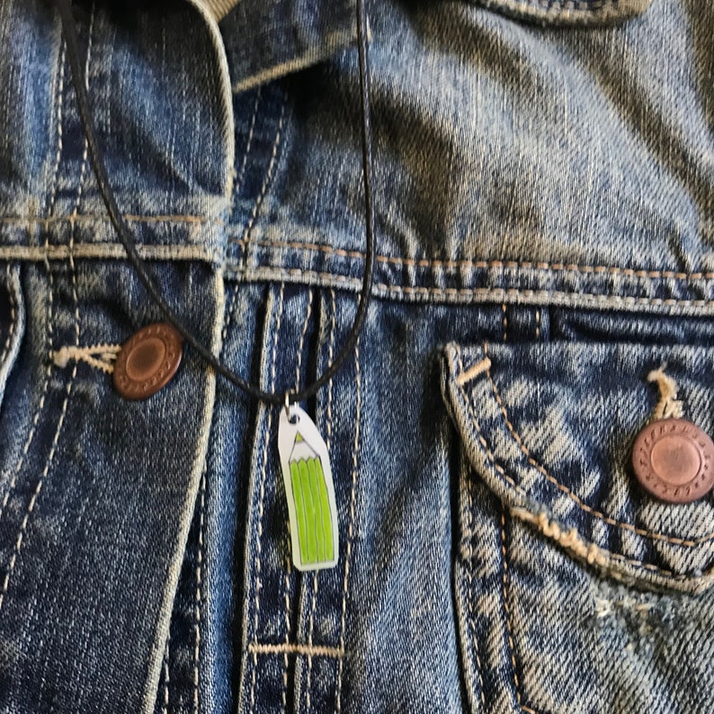Shrinky Dink Pencil necklace Shrinky Dink Necklace Green Pencil Necklace
