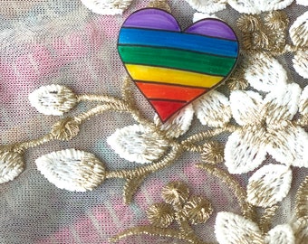 Rainbow Heart Pin, Rainbow Heart Shrinky Dink, Rainbow Heart Brooch, Rainbow Heart Button, LGBT, LGBTQ, Pride