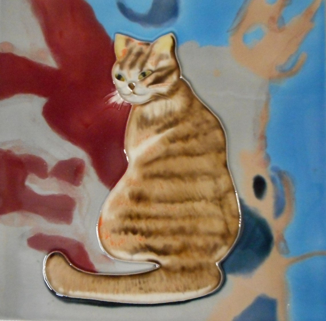 Cat hand painted ceramic art tile 8 x 8 inches with easel back Etsy