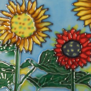 Flower hand painted ceramic art tile coaster 4 x 4 inches with easel back