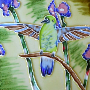 Hummingbird hand painted ceramic art tile 6x6 inches with easel back