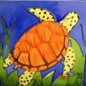 Turtle ceramic art tile 6 x 6 inches with easel back