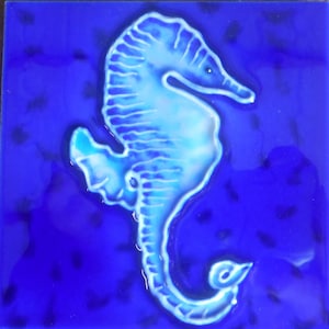Seahorse hand painted coaster tile 4 x 4  with fiberboard back
