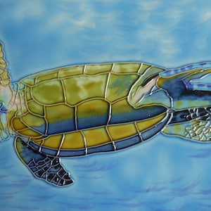 Schildkröte handbemalte Kunstkeramikfliese 8 x 12 Zoll mit Filzrücken und Haken