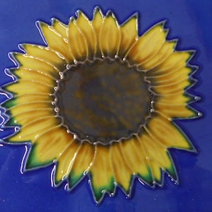 Sunflower hand painted ceramic art tile 6 x 6 inches with easel back