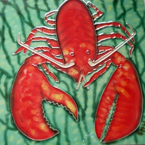 Lobster hand painted ceramic art tile 6x6 inches with fiberboard back