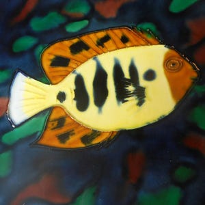 Tropical fish hand painted ceramic art tile 8x8 inches