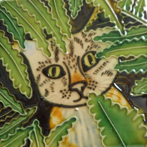 Posavasos de cerámica con diseño de gato pintado a mano, 4 x 4 pulgadas