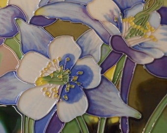 Azulejo de cerámica con diseño de flores pintado a mano de 6 x 6 pulgadas con base de caballete