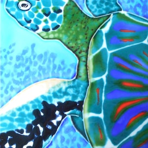 Turtle hand painted ceramic art tile 8x 10 inches with felt back