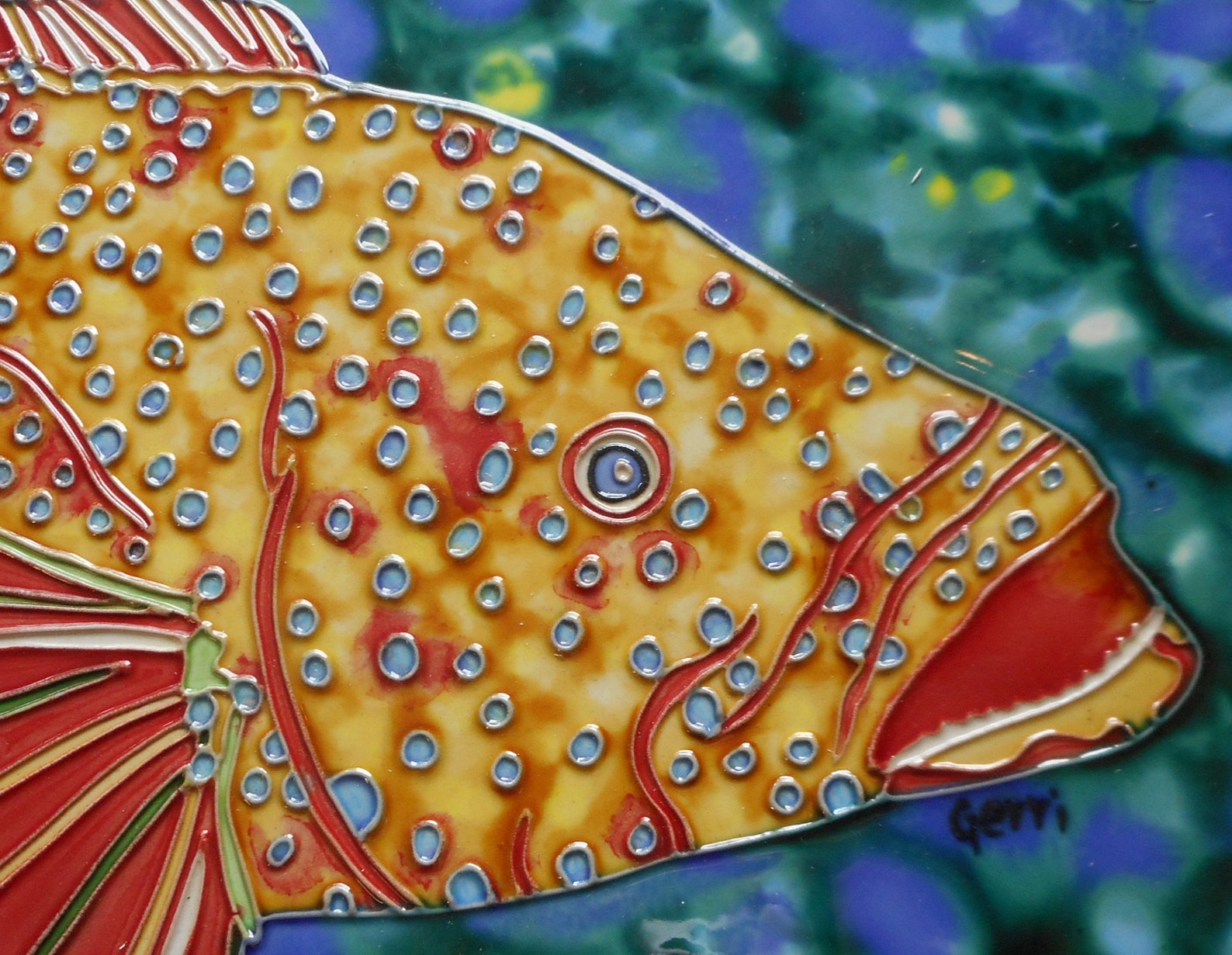 Tropical fish hand painted ceramic art tile 8 x 10 tile with Etsy