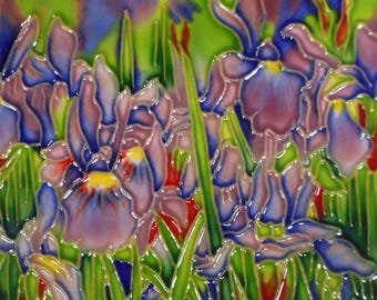 Azulejo de cerámica pintado a mano con diseño floral, 6x6 pulgadas.