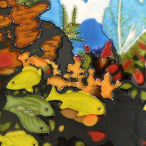 Tropical fish hand painted ceramic art tile 8x8 inches with easel back