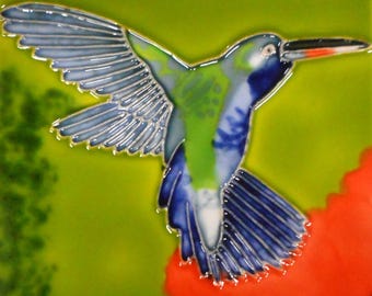 Azulejo de cerámica pintado a mano con diseño de colibrí, 6x6 pulgadas.