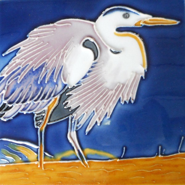 Shorebird hand painted ceramic art tile 6x6 inches with easel back