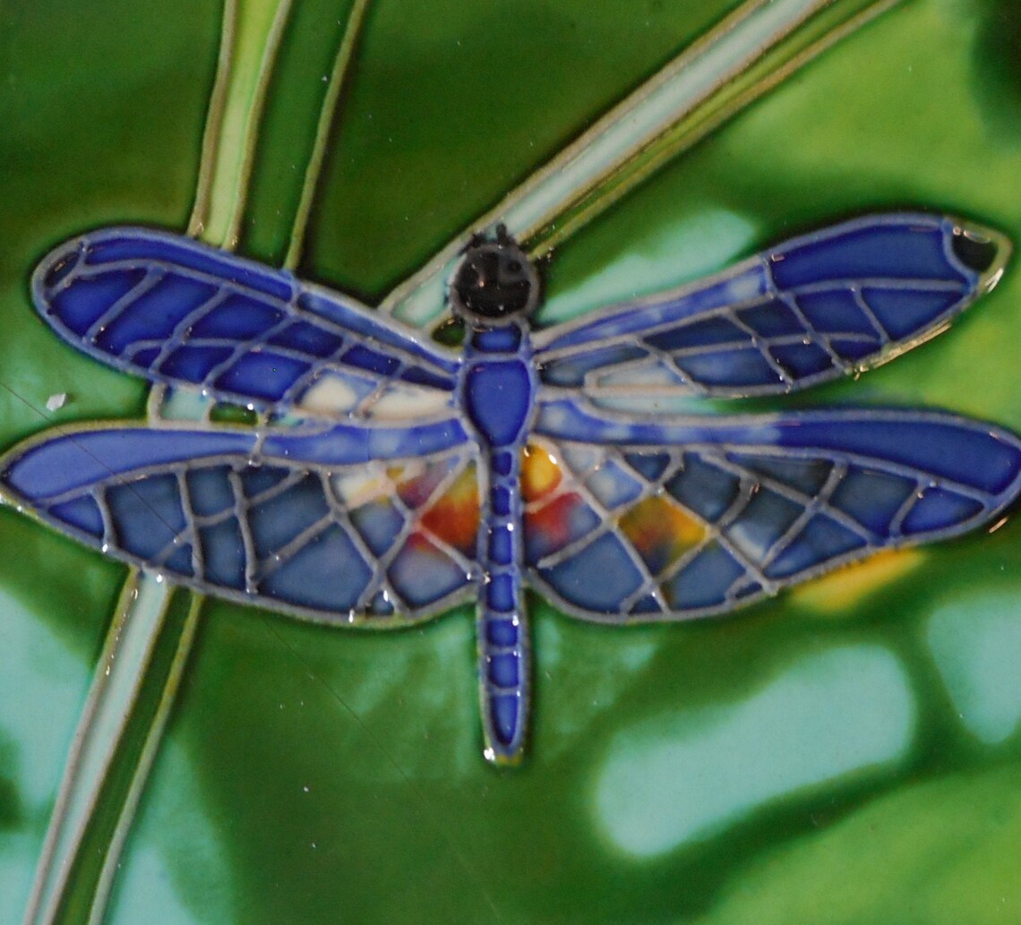 Dragonfly hand painted ceramic art tile coaster 4 x 4 inches Etsy