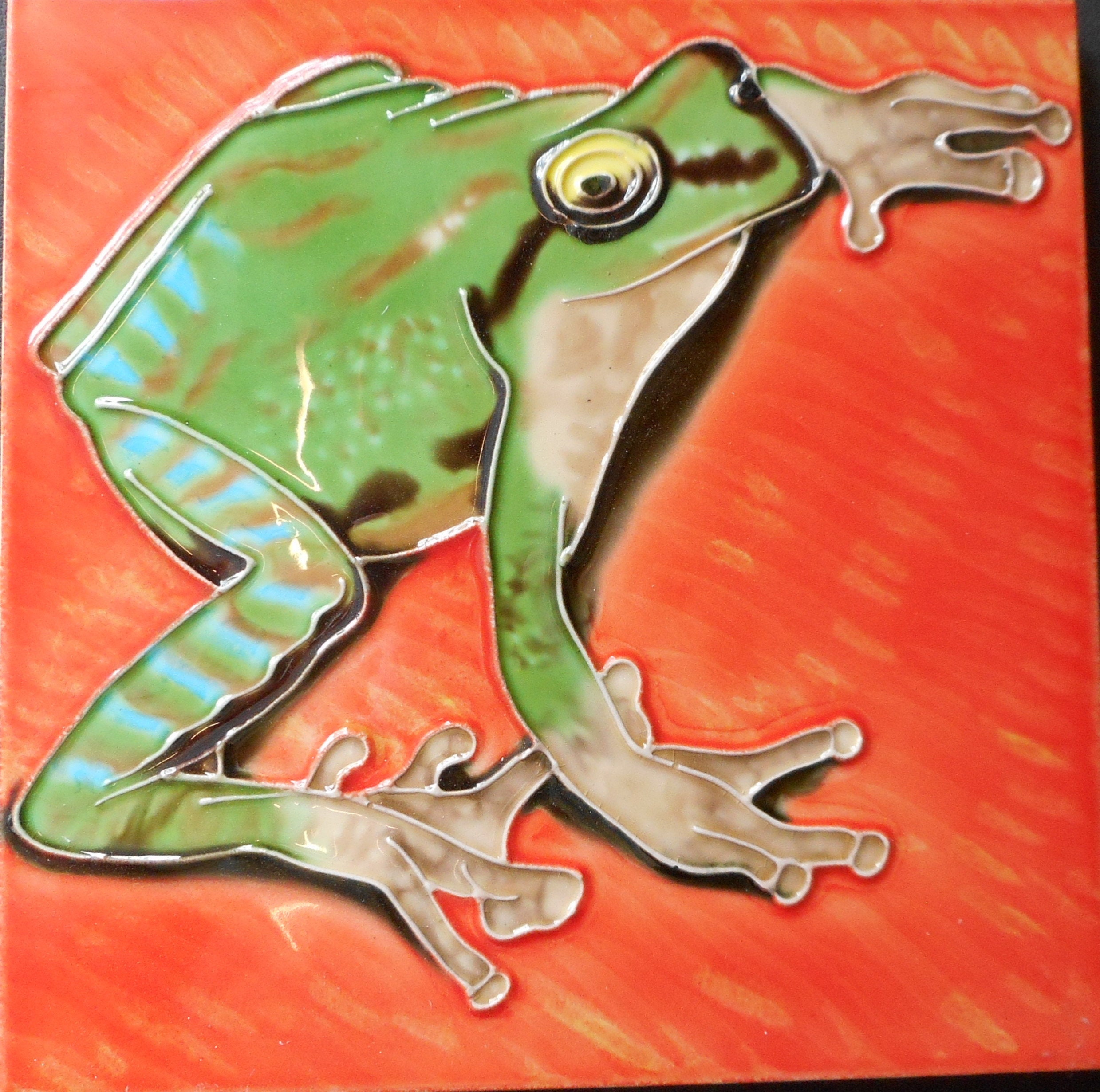 Frog Set Of 2 Hand Painted Ceramic Art Tile 6 X 6 Inches