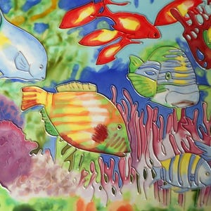 Tropical fish hand painted ceramic art tile 10x16 inches