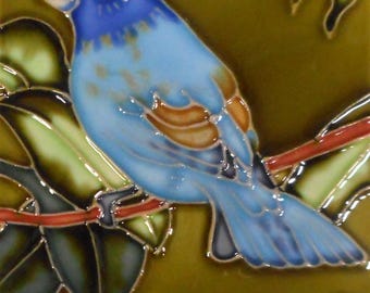 Bird hand painted ceramic art tile coaster 4x4 inches