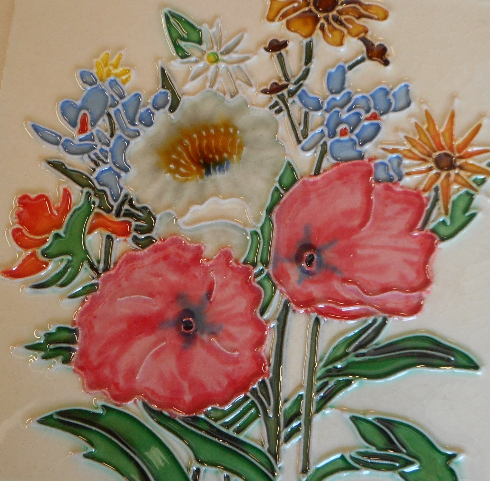 Wild flowers hand painted ceramic art tile 6 x 6 inches with Etsy